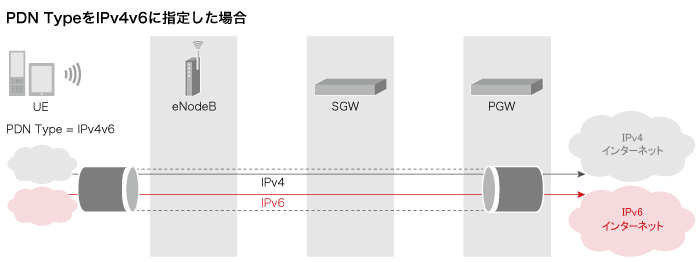 PDN TypeをIPv4v6に指定した場合