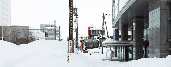 事業所周辺　除雪した雪は3メートルの高さに