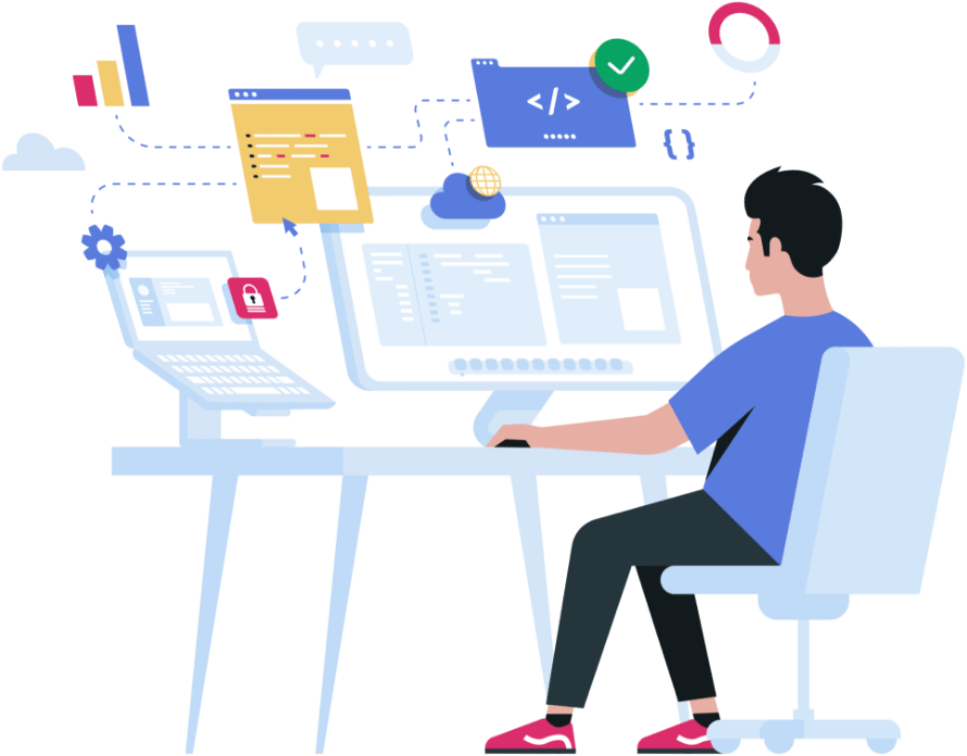 デスクワークしている男性の画像